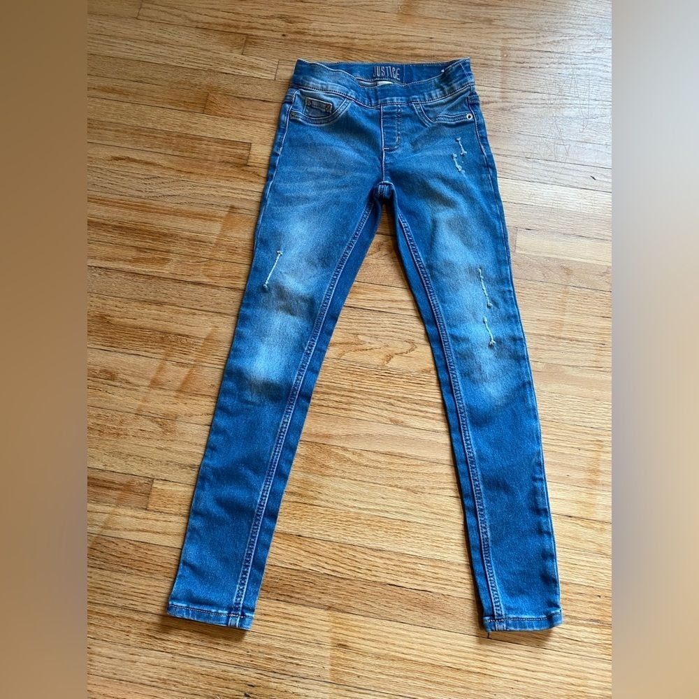 Justice Girls Blue Dark Blue Distressed Mid Rise Jeggings Size 10 Legging Jean